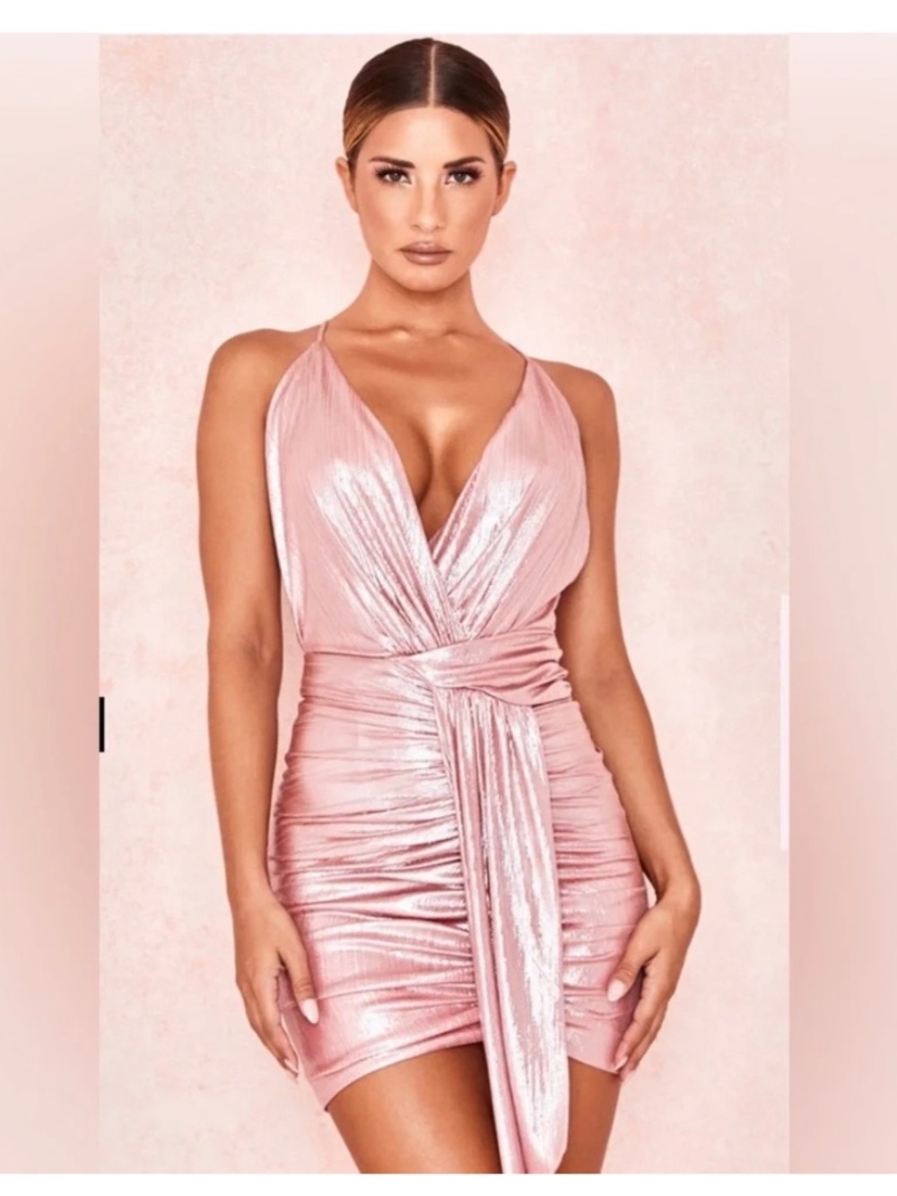 House of CB Metallic Pink Wrap Cami Mini Dress